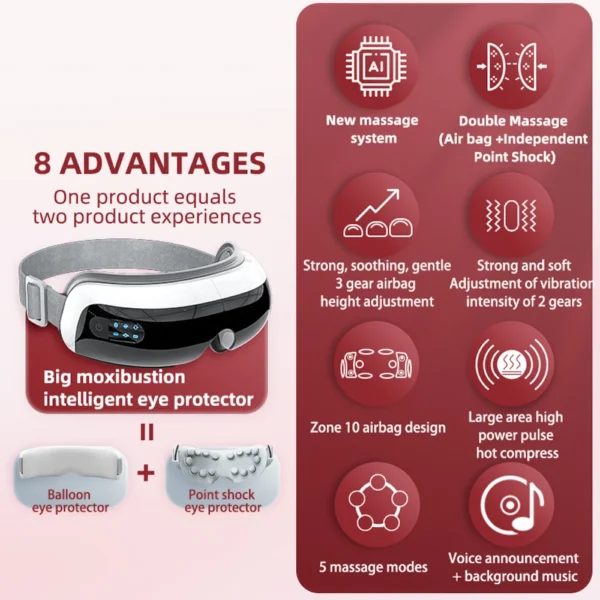 Second image of Smart Heated Eye Massager Instrument Hot Compress Airbag Eye Glasses Vibration Massage Relief Eyes Fatigue Dark Circles Relax