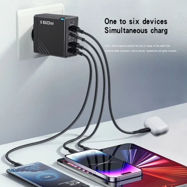 Second image of 160W Multi Ports USB Type C Charger Fast Charging Phone Charger Adapter For iPhone Samsung Xiaomi Huawei EU/US Plug Wall Charger