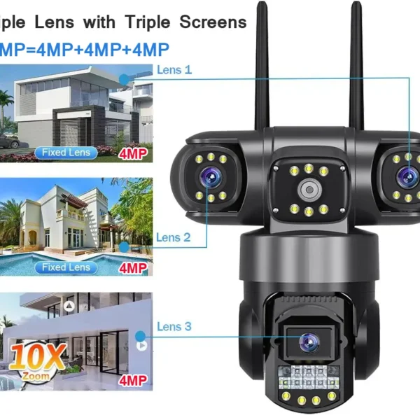 Second image of V380 Pro WiFi IP Camera Outdoor 12MP 6K Triple Lenses Triple Screens Security Video Monitor Night Vision Waterproof CCTV Cameras