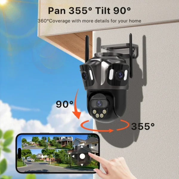 Second image of 15MP HD Three Screen WIFI IP Camera Outdoor 4K Dual Lens Camera Ai Human Detection Waterproof CCTV Video Security Camera iCsee