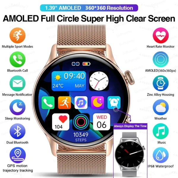 Second image of 2025 New Smartwatch Women AMOLED HD Screen Always On Display Bluetooth Call IP68 Waterproof GPS Smart Men Watch For Android ios