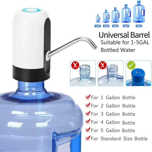 Second image of 1pcWhite/Black Water Bottle Pump USB Charging Auto Switch Drinking Dispenser Charging One Click Auto Switch Drink Pump Dispenser